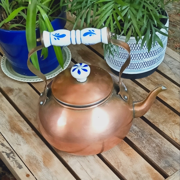 Antique vintage copper cottage tea kettle